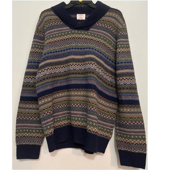 Brooks Brothers Sweater Mens Large Italian Yarn Fair Isle Shawl Merino Wool - Picture 1 of 7